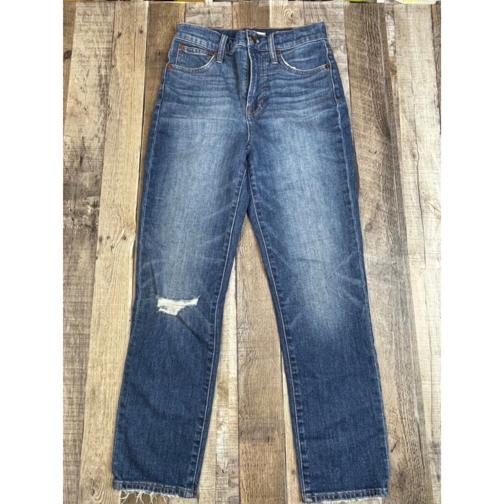 Madewell Women 25 The Perfect Crop Blue Jeans High Rise Stretch Raw Hem - Picture 1 of 6